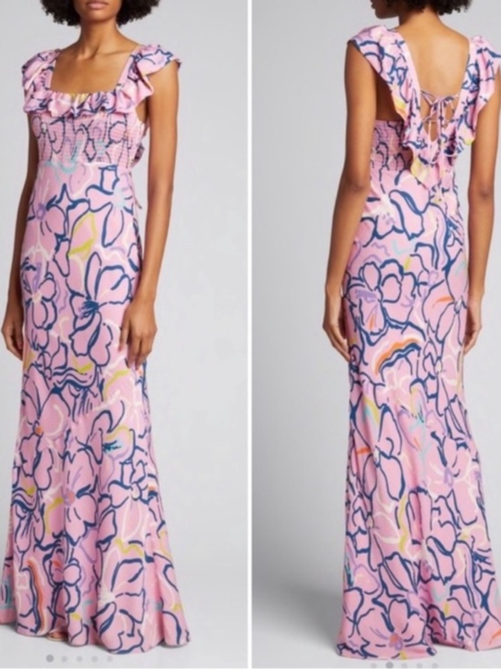 Tanya Taylor Dress Jessa Maxi Smocked in Pink Abstract Floral
